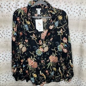 NWT GP & J Baker Black Floral Bird Blouse 12